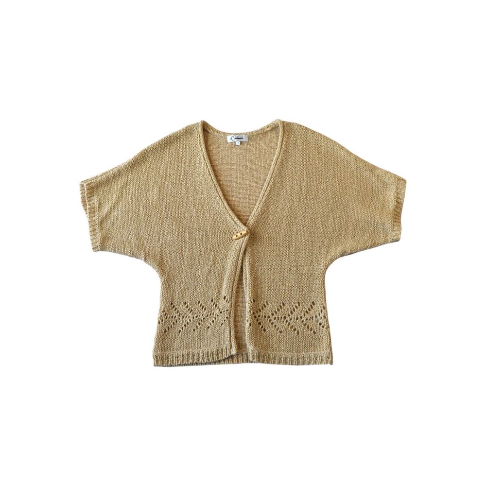 Beige Knit Cardigan Dolman Sleeve Sweater Small